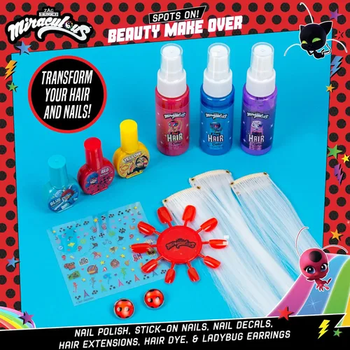 Miniatura 2 de Miraculous Spots On Beauty Makeover Estudio de belleza para niños, crea tu propio kit de arte y manicura para el cabello, ideal para fiestas