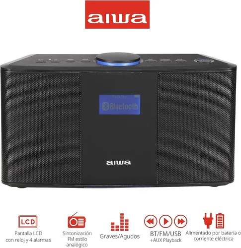 Miniatura 3 de Aiwa Altavoz inalámbrico - Libera un sonido potente y una conectividad versátil - Experimenta la libertad Bluetooth, radio FM, reloj, 20 W RMS, Negro
