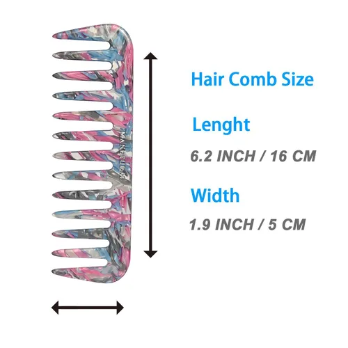 Miniatura 4 de Peine de dientes anchos S1, ligero, apto para viajes y diseño elegante para cabello sin enredos (azul rosa)