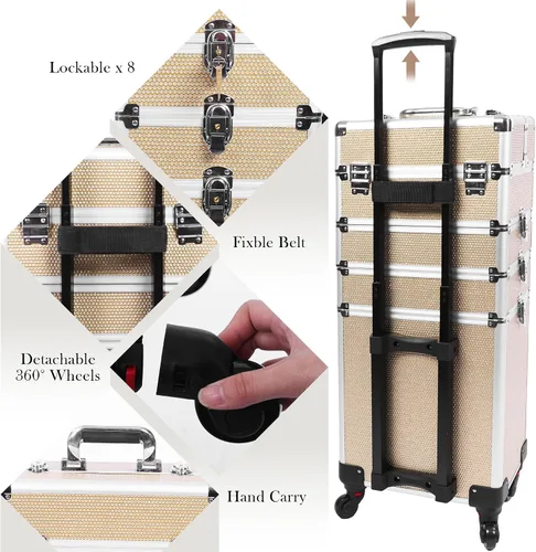 Miniatura 3 de Estuche de maquillaje profesional con ruedas, estuche de tren de maquillaje 5 en 1, carrito de maquillaje cosmético, estuche de cosmetología