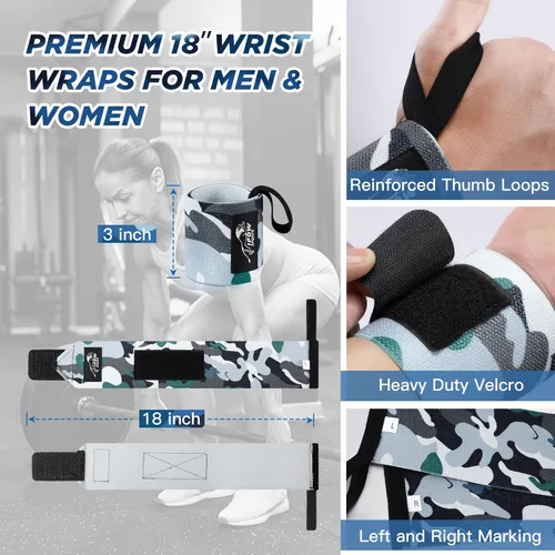 Miniatura 4 de IPOW Muñequeras profesionales de 18 pulgadas para levantamiento de pesas, paquete de 2 (aprobado por IPF), correas de muñeca de gimnasio resistentes