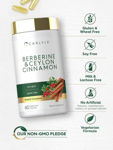 Miniatura 5 de Carlyle Berberina con canela de Ceilán Complejo de 2000mg 60 cápsulas Vegetariano, sin OGM, sin gluten