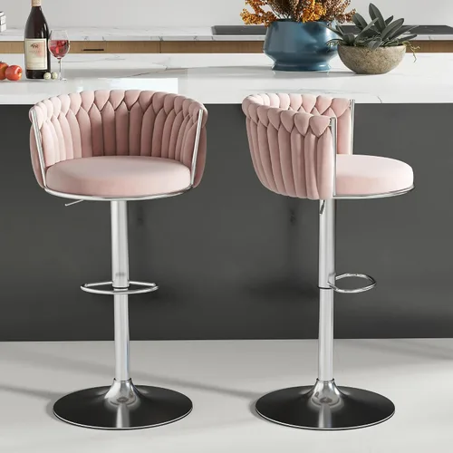 Miniatura 31 de ABET Taburete de Bar Dorado 1UN, Taburetes Giratorios de Terciopelo, Taburetes de Altura Ajustable con Respaldo Tejido, Taburetes de Cocina Modernos