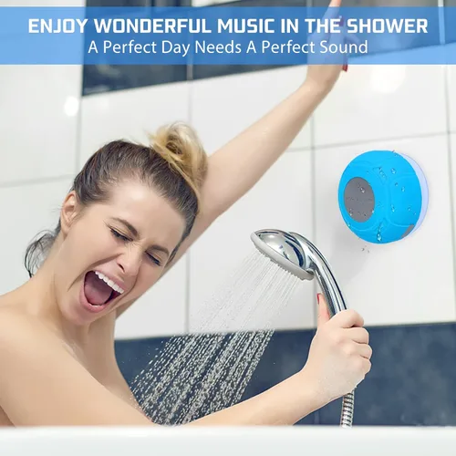 Miniatura 2 de Parlante Bluetooth Impermeable para Ducha Portátil, Inalámbrico, Resistente al Agua, Manos Libres con Micrófono Integrado, Ventosa para Baño