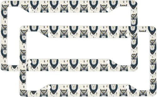 2 Pcs Car License Plate Frames for Women Men - Vintage Tribal Style Owl Print Solid Aluminum License Plate Cover for Car Accessories for Women Men