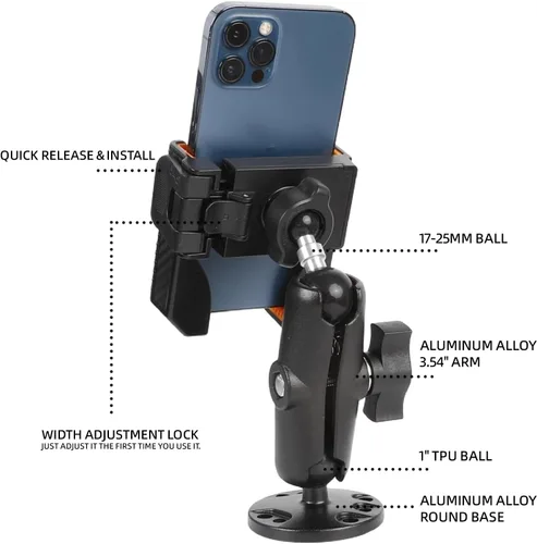 Miniatura 3 de xik Soporte de teléfono para barco, kayak, automóvil, camión, UTV, base redonda AMPS, bloqueo y liberación 1s [ajustable en 360°], se adapta a
