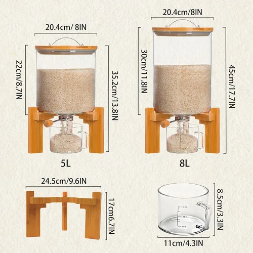 Miniatura 3 de Dispensador de arroz, contenedor de almacenamiento de arroz, contenedor de harina y cereales para organización de cocina y despensa, dispensador