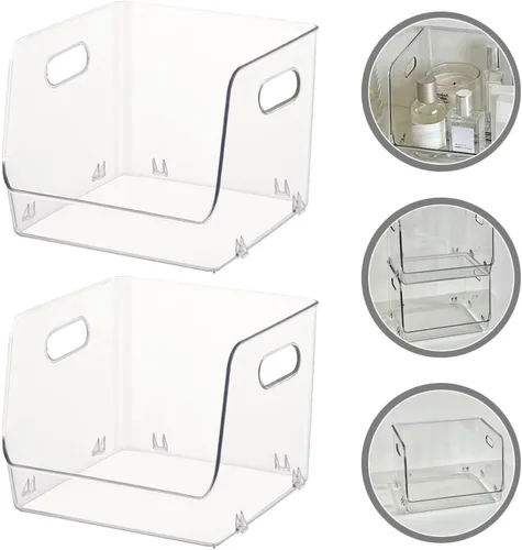 Miniatura 7 de Zerodeko Caja de 2 piezas de estante transparente, organizador de maquillaje transparente, organizador de acrílico para escritorio, vitrina