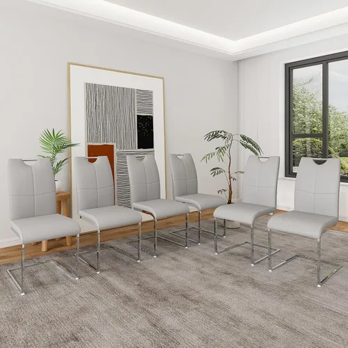 Miniatura 17 de Juego de 2 sillas de comedor, modernas sillas de comedor de piel sintética con respaldo alto, patas de metal, sillas tapizadas modernas para cocina