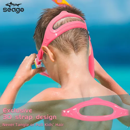 Miniatura 6 de Seago Gafas de natación para niños, máscara de buceo para jóvenes (5-15), antivaho 180° visión clara Rosa(Mirrored Pink)