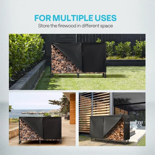 Miniatura 6 de VIVOHOME - Juego de estante y cubierta para leña resistente para interiores y exteriores de 6 pies, color negro