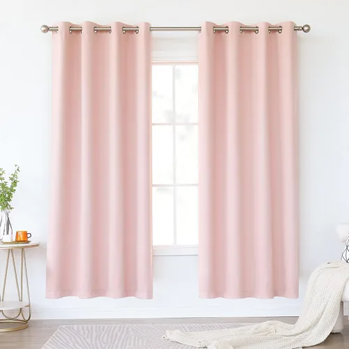 Miniatura 96 de KEQIAOSUOCAI Cortinas rosa bebé de 63 pulgadas para habitación de niñas - Con aislamiento térmico que oscurece la habitación, cortinas de ventana