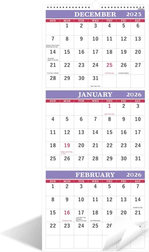 Miniatura 9 de Calendario de pared 2026, calendario de pared de 3 meses (plegado en un mes), enero de 2026 a diciembre de 2026, 11.25 x 26 pulgadas, calendario