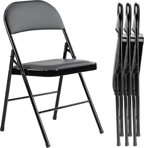 Miniatura 58 de DUMOS Paquete de 12 sillas plegables acolchadas de cuero, asiento comercial apilable portátil para interiores y exteriores con marco de acero, Caqui