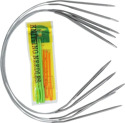 KnitPal Juego de 5 agujas de tejer circulares de 16 pulgadas | Acero inoxidable con cables lisos | Tamaños de EE. UU. 4 – 8 (0.128–0.197 in) |