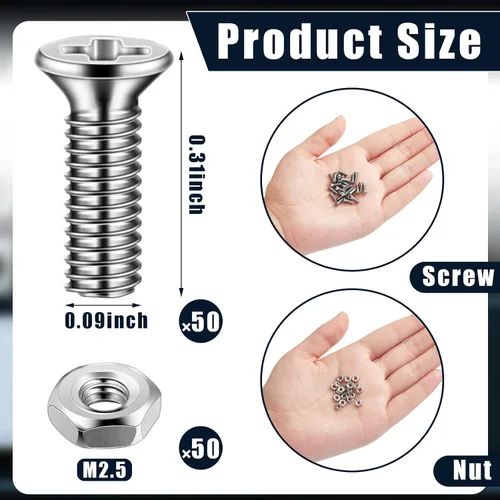 Miniatura 3 de Kit de tornillos y tuercas para panel Serie D, 50 piezas, conector de montaje en panel, tornillos M2.0.197 x 0.315 in, acero inoxidable, soportes