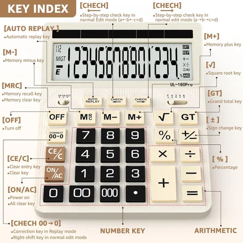 Miniatura 8 de Calculadoras de escritorio, calculadora de gran tamaño de 14 dígitos con actualización 2026, pantalla LCD de 5 pulgadas y energía solar, calculadora