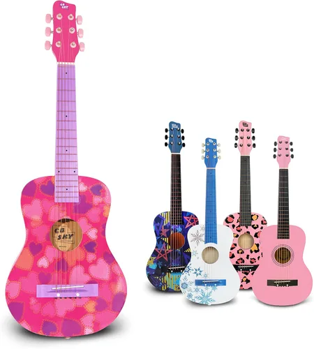 Miniatura 10 de Guitarra acústica de cuerdas de metal de 30 pulgadas, regalo para niñas, juguetes musicales para niños, instrumento musical (negro-2)