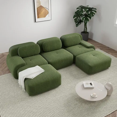 Miniatura 58 de Sofá modular sin hueso de 117 pulgadas, sofá modular en forma de L para sala de estar, sofá comprimido con asiento profundo, sofá nube de pana