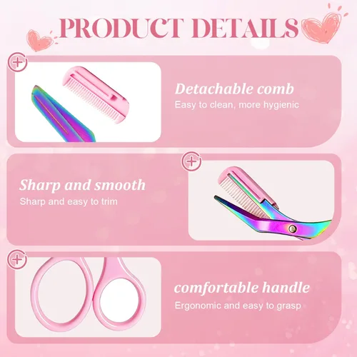 Miniatura 5 de Tijeras de corte de cejas, cortador de precisión de acero inoxidable, maquillaje de depilación, tijeras profesionales 2 en 1 con peine, herramienta