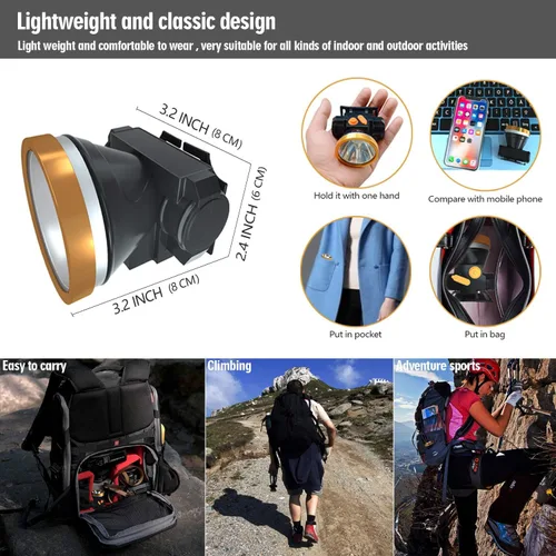Miniatura 4 de ODEAR Linterna frontal recargable, súper brillante, linterna de LED para la cabeza, impermeable, con batería incorporada para acampar al aire libre