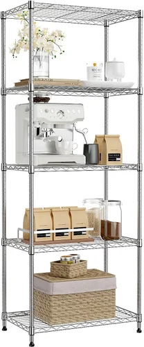 IZEUK Estantes de almacenamiento de metal cromado de 5 niveles, estantería de alambre ajustable para cocina, baño, despensa, oficina, garaje, Cromo