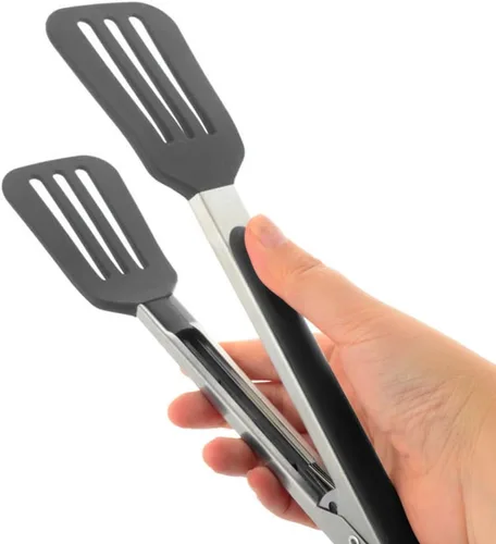 Miniatura 5 de pinzas de cocina de 9 pulgadas y 12 pulgadas, de acero inoxidable, de silicona, resistentes al calor, tipo espátula, para dar vuelta la carne