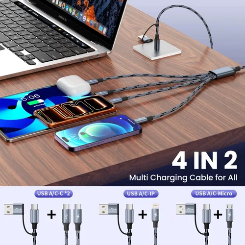 Miniatura 2 de Cable USB C a carga múltiple 3 en 1, cables de carga de viaje para múltiples dispositivos, cable de carga múltiple universal con puerto tipo