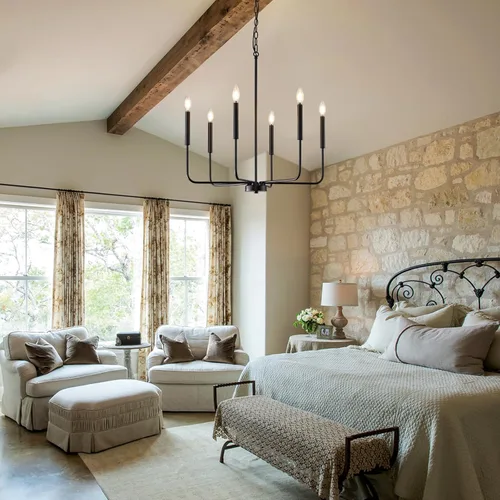 Miniatura 5 de Lámpara de araña negra, moderna lámpara de comedor de granja de 6 luces con cadena, accesorios de iluminación colgantes de metal, luces de comedor