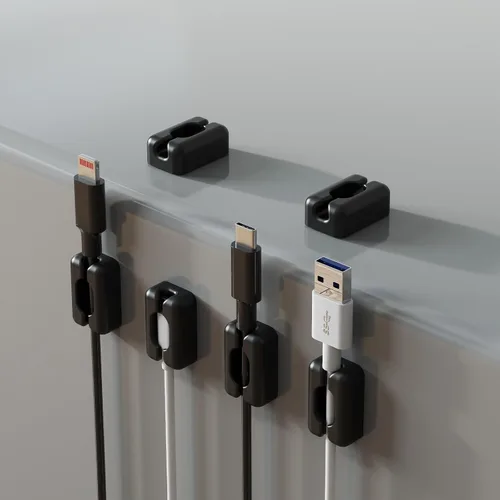 Miniatura 10 de 5 clips organizadores de cables negros, clips adhesivos de silicona para cables de carga, organizador de cables para escritorio, mesita de noche