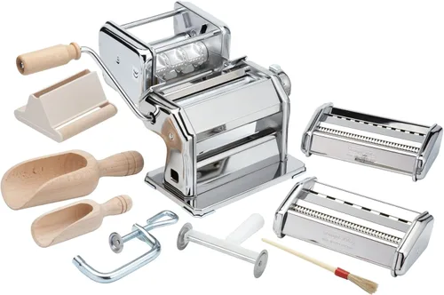 Imperia Máquina para hacer pasta, juego de 11 piezas de lujo con máquina, accesorios, recetas y accesorios, fabricado en Italia, hace auténticos
