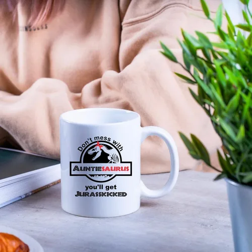 Miniatura 6 de Taza de café con texto en inglés «Don't Mess With Auntiesaurus You'll Get Jurasskicked» Best Funny New Aunt Gifts Coffee Mug Good Ideas From Niece