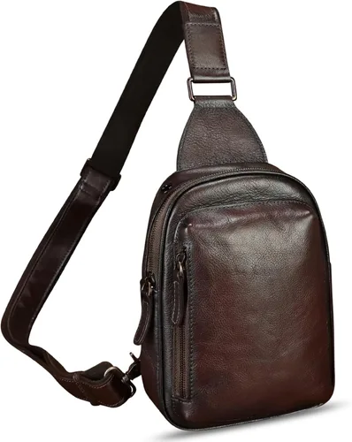 LRTO Bolso bandolera pequeño de cuero genuino para mujeres y hombres, bolsa cruzada para el pecho, mochila para senderismo, deportes, viajes