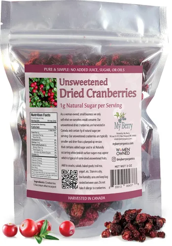 My Berry - Arándanos secos sin azúcar | 3 onzas | Naturalmente tartas: 0.04 oz de azúcar natural por porción | Sin OMG | Sin azúcar añadido, jugo o