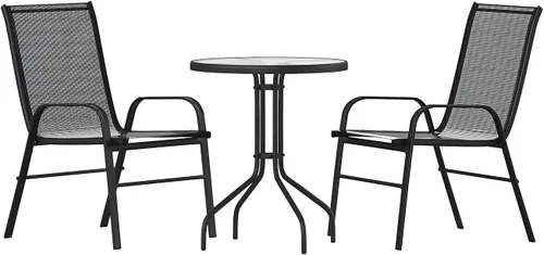 Miniatura 10 de Flash Furniture Brazos - Juego de comedor para patio al aire libre de 3 piezas, 2 sillas apilables flexibles color gris, mesa redonda de vidrio