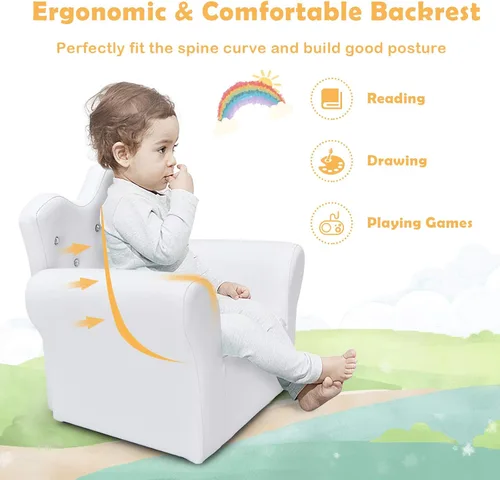 Miniatura 3 de Costzon Sofá para Niños, Sofá Tapizado para Niños con Otomán, Sofá de Princesa con Decoración de Diamantes, Otomán, Silla de Cuero PVC Suave