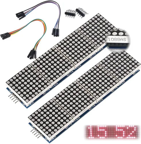 Miniatura 9 de MAX7219 Módulo de matriz de puntos 32x8 4 en 1 módulos de pantalla LED para microcontrolador Arduino Raspberry Pi con cables de 5 pines verde