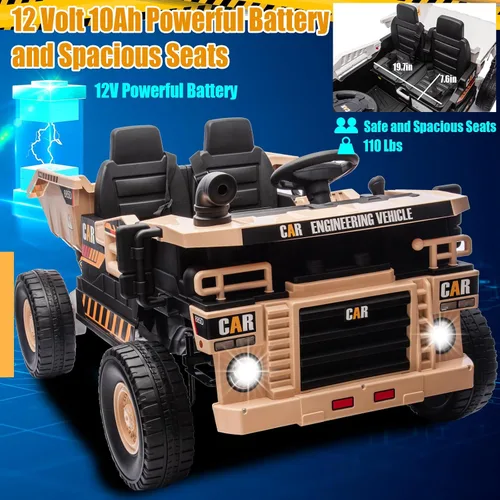 Miniatura 4 de Camión de juguete eléctrico de 12V 10AH de 2 plazas para niños con cama basculante eléctrica, tractor de juguete con control remoto para padres