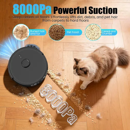 Miniatura 3 de Robot aspirador y trapeador E10+, autovaciado de 75 días, succión de 8000 PA, navegación LiDAR, mapeo del hogar, aplicación y control de voz, tiempo