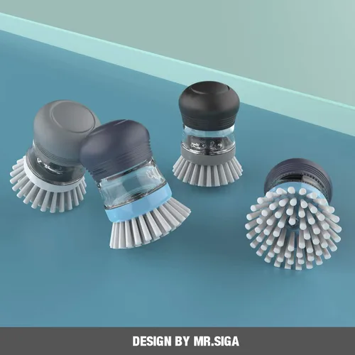 Miniatura 4 de MR.SIGA Cepillo dispensador de jabón, cepillo de cocina para limpiar platos, ollas, sartenes, fregaderos, paquete de 2, azul marino/azul