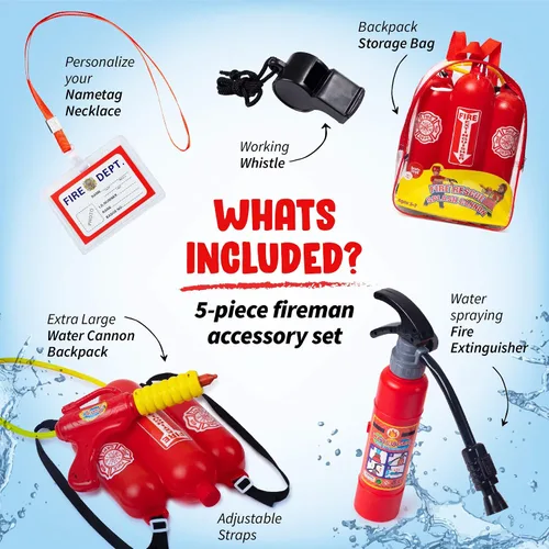 Miniatura 2 de Born Toys Juguetes de bomberos para niños a partir de 3 años, juego de juguetes de bombero de 5 piezas con extintor de incendios de juguete, pistola