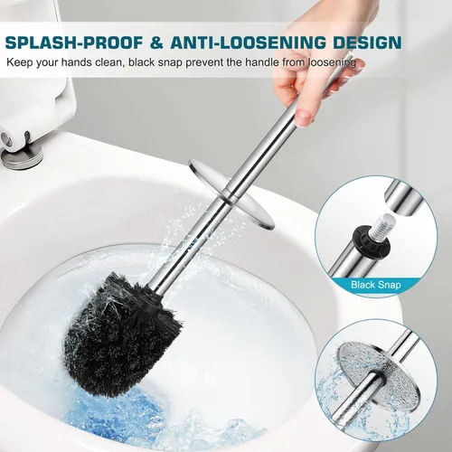 Miniatura 4 de Cepillo y soporte para inodoro para baño, paquete de 2 cepillos y soporte para inodoro con mango largo de acero inoxidable, juego de cepillos