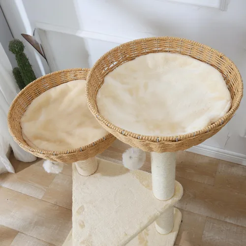 Miniatura 6 de SHENGOCASE Torre de árbol para gatos con cesta de mimbre de ratán, 2 cestas nido grandes tejidas a mano cama, percha de ventana para gatos grandes