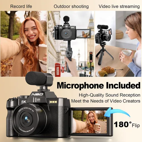 Miniatura 5 de NBD Cámaras digitales 5K para fotografía – Cámara de viaje con zoom de 16X con pantalla abatible de 180°, cámaras de vlogging de 64MP para YouTube