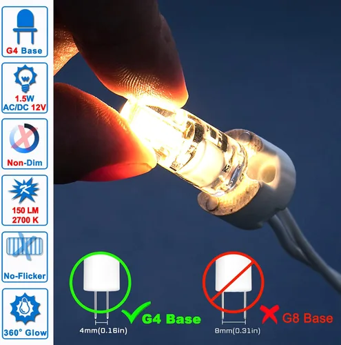 Miniatura 2 de Ziomitus - Bombillas LED G4 10W-20W T3 Halógenas 12V para Paisajismo de Reemplazo, Base JC de Bi-Pin G4 1.5W AC/DC 12V para RV, Luz de Clóset
