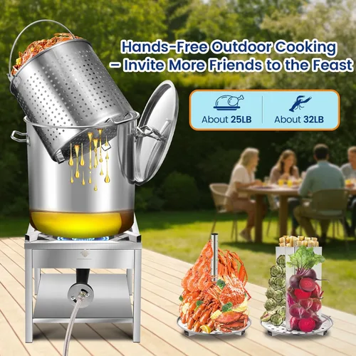 Miniatura 4 de ARC - Olla grande de acero inoxidable de 64 cuartos de galón para caldera de mariscos con cesta y estante de vapor, olla de cocina al aire libre