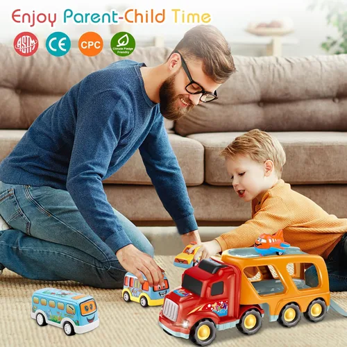 Miniatura 8 de Nicmore Camión transportador de juguetes para niños pequeños: juguete de transporte para niños de 1, 2, 3, 4 años, 18 meses, 5 en 1, regalo