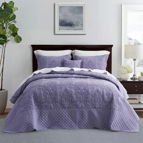 Miniatura 34 de CHIXIN Juego de colcha extragrande tamaño King – Funda de cama ligera – Hermosas costuras – Colcha reversible de 5 piezas – Patrón de paisley