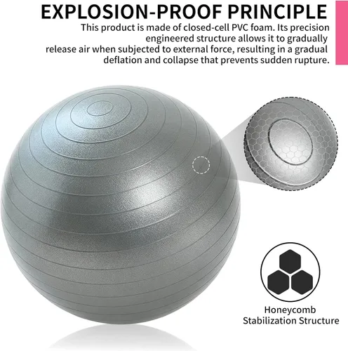 Miniatura 6 de 5 pelotas de ejercicio de yoga antiestallido de 26 pulgadas, pelota de gimnasio antideslizante y resistente para fitness, núcleo, equilibrio
