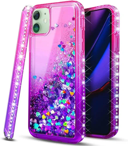 Miniatura 9 de STARSHOP Funda compatible con iPhone 11, con protector de pantalla de vidrio templado incluido: cubierta de arena movediza con purpurina flotante